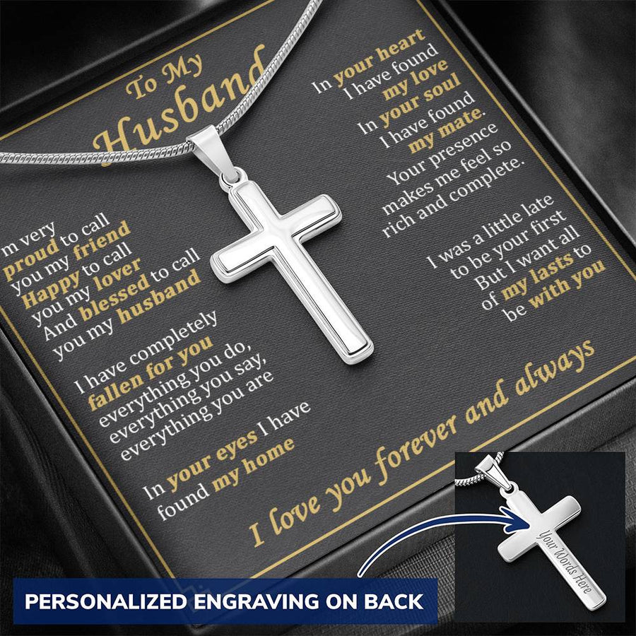 Personalized Blessed to Call You Stainless Steel Cross Necklace Engraved Perfect Anniversary Gift for Husband