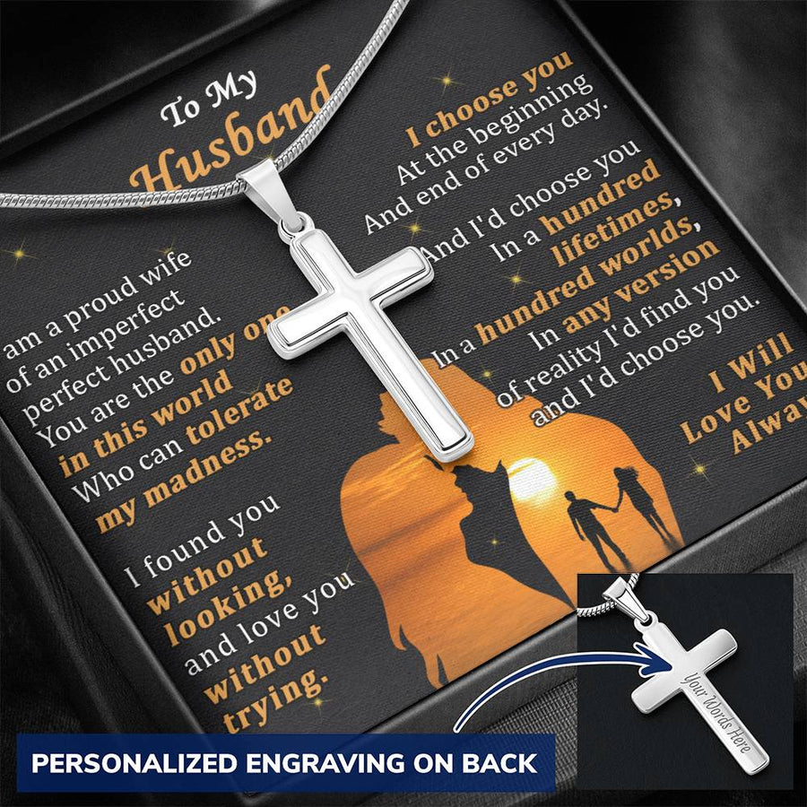 Personalized Only One Tolerate My Madness Stainless Steel Cross Necklace Engraved Perfect Anniversary Gift for Husband