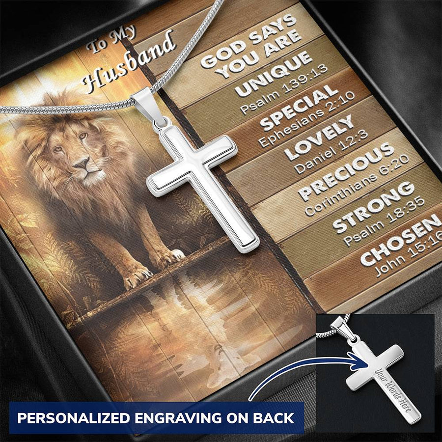 Personalized God Says You Are Stainless Steel Cross Necklace Engraved Perfect Anniversary Gift for Husband