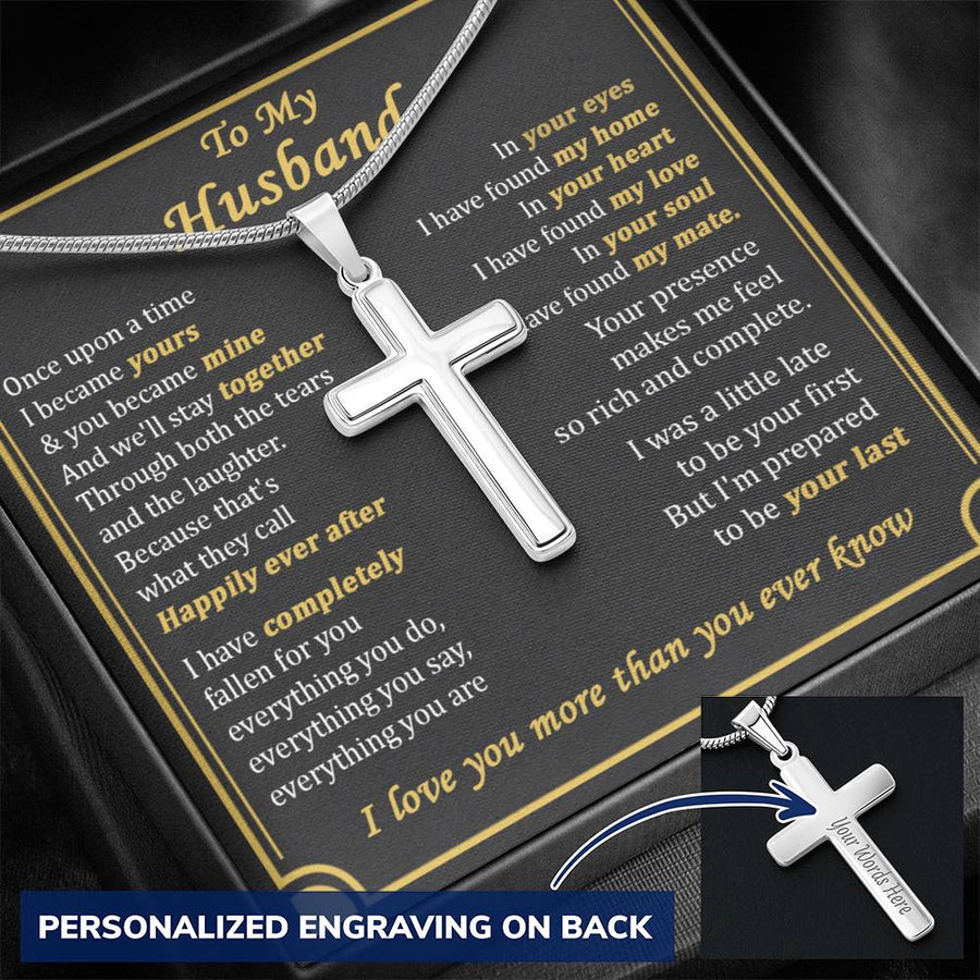 Personalized Through Both the Tears and the Laughter Stainless Steel Cross Necklace Engraved Perfect Anniversary Gift for Husband