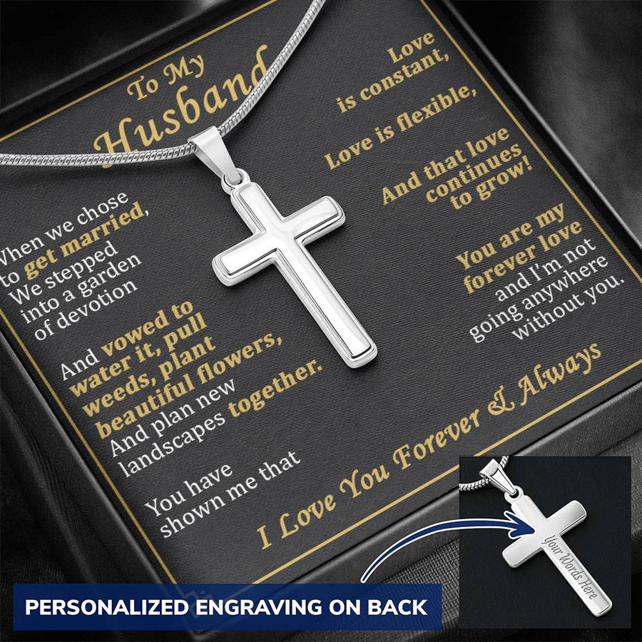 Personalized Love Continues to Grow Stainless Steel Cross Necklace Engraved Perfect Anniversary Gift for Husband