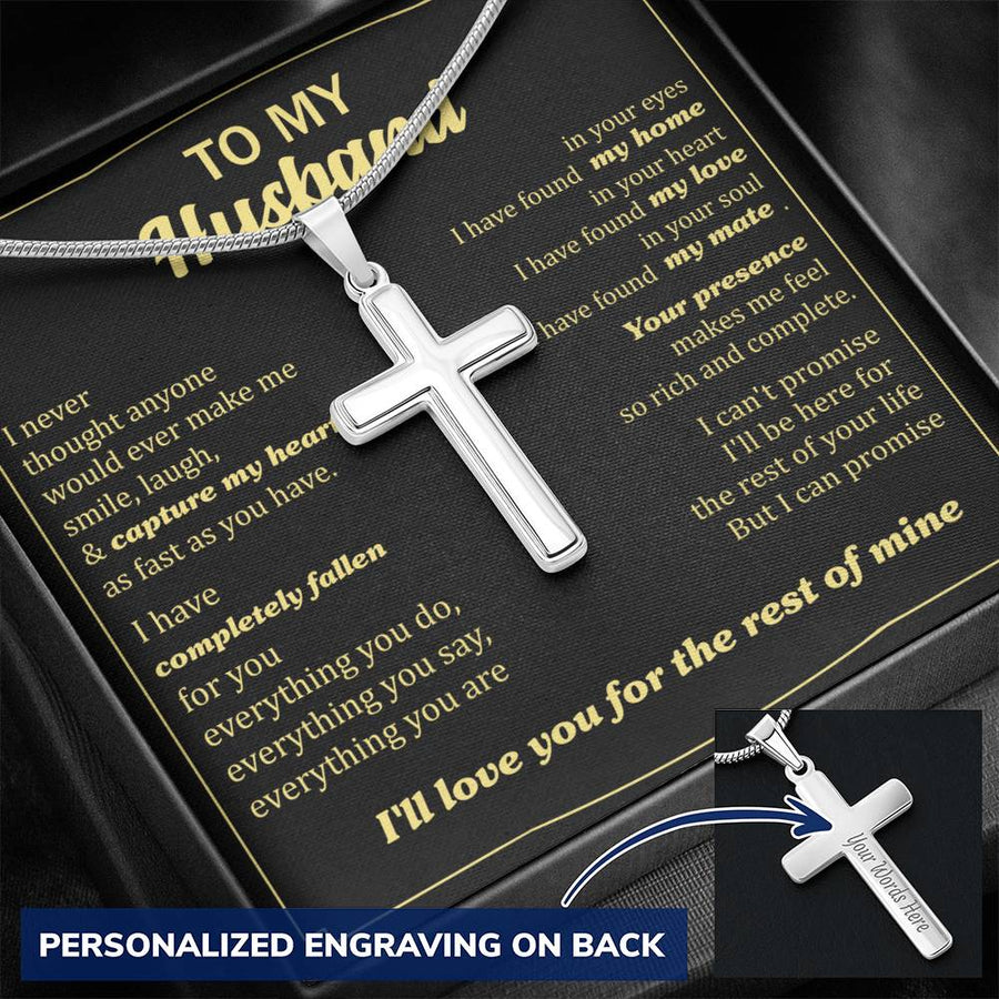 Personalized Capture My Heart Stainless Steel Cross Necklace Engraved Perfect Anniversary Gift for Husband