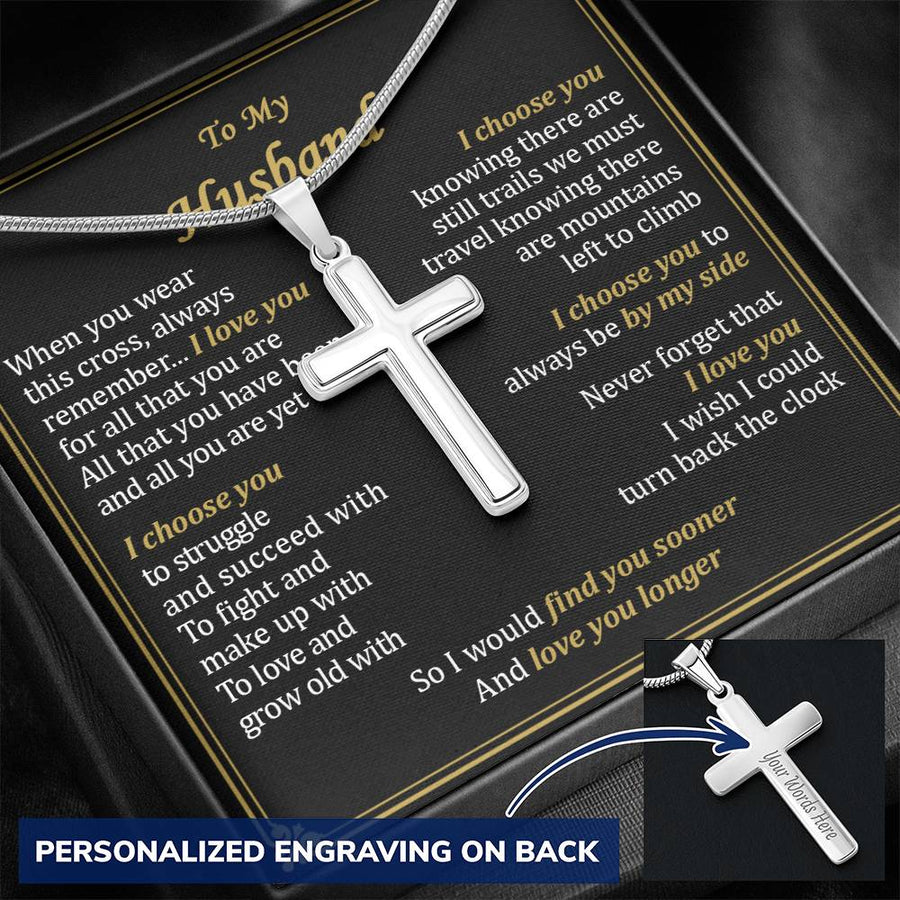 Personalized By My Side Stainless Steel Cross Necklace Engraved Perfect Anniversary Gift for Husband