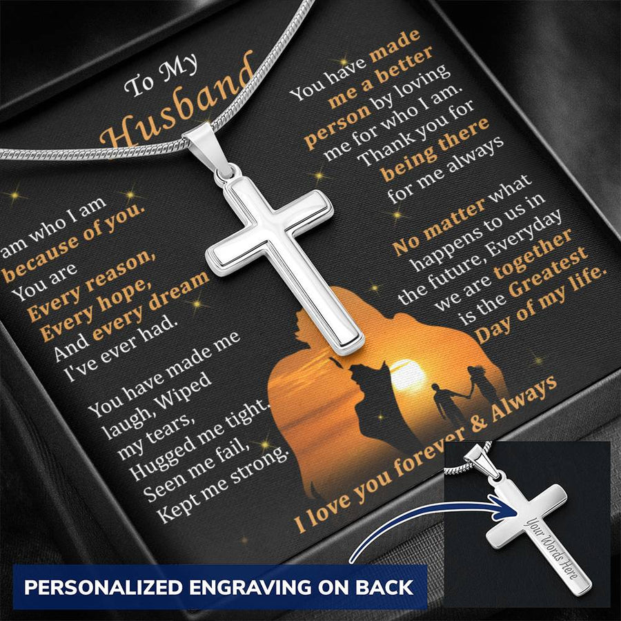 Personalized Every Reason Hope Dream Stainless Steel Cross Necklace Engraved Perfect Anniversary Gift for Husband