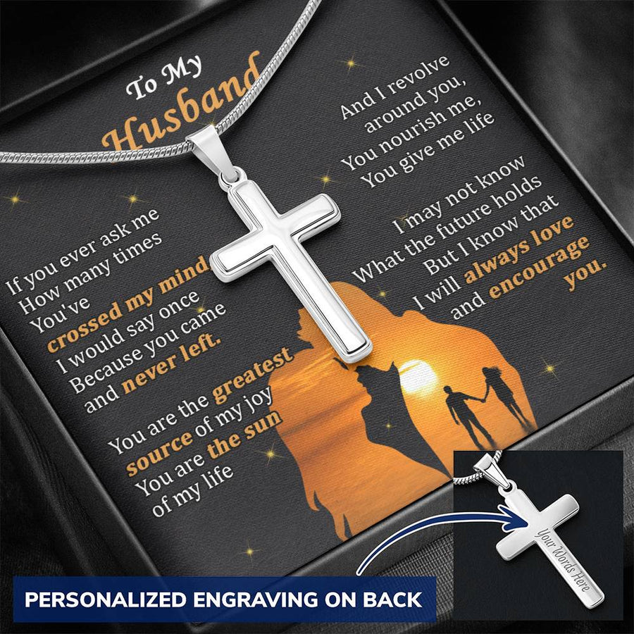 Personalized I Will Always Love and Encourage You Stainless Steel Cross Necklace Engraved Perfect Anniversary Gift for Husband