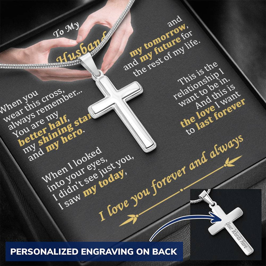 Personalized My Better Half Stainless Steel Cross Necklace Engraved Perfect Anniversary Gift for Husband