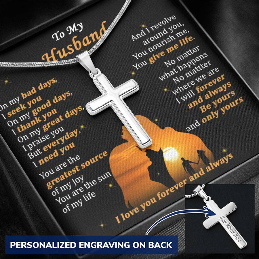 Personalized Greatest Source Joy Give Life Stainless Steel Cross Necklace Engraved Perfect Anniversary Gift for Husband