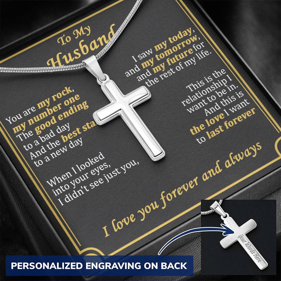 Personalized Good Ending Bad Day Stainless Steel Cross Necklace Engraved Beautiful Anniversary Gift for Husband