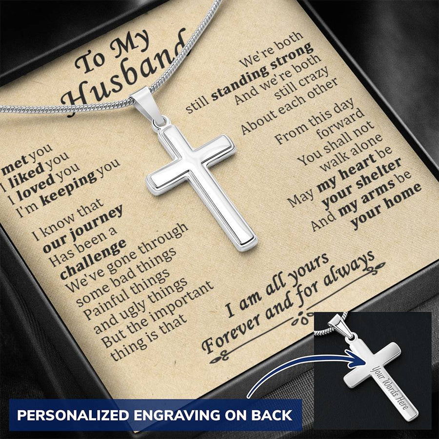 Personalized May My Heart Be Your Shelter Stainless Steel Cross Necklace Engraved Perfect Anniversary Gift for Husband