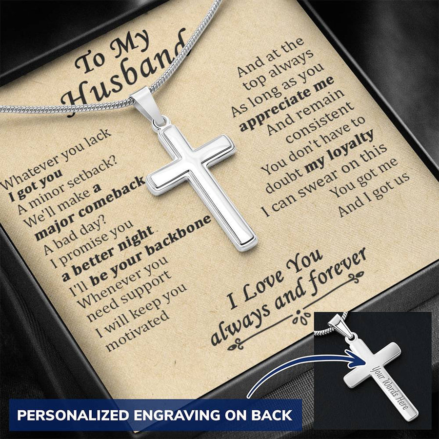 Personalized Be Your Backbone My Loyalty Stainless Steel Cross Necklace Engraved Perfect Anniversary Gift for Husband