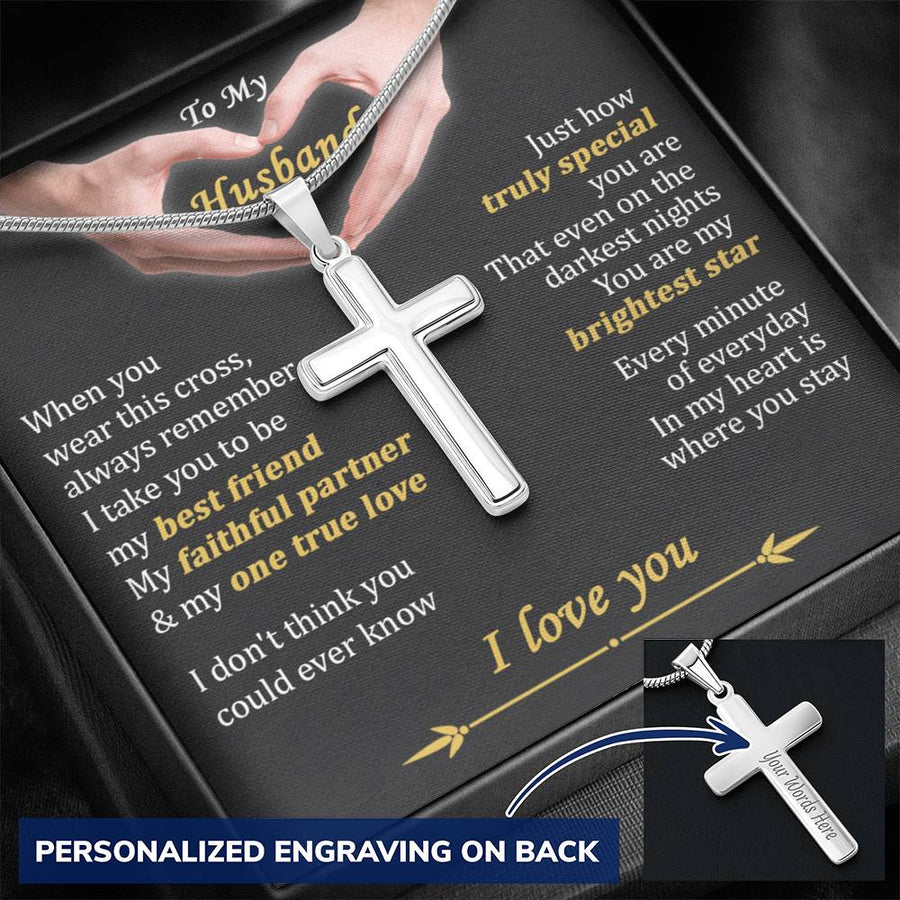 Personalized My Brightest Star Truly Special Stainless Steel Cross Necklace Engraved Perfect Anniversary Gift for Husband