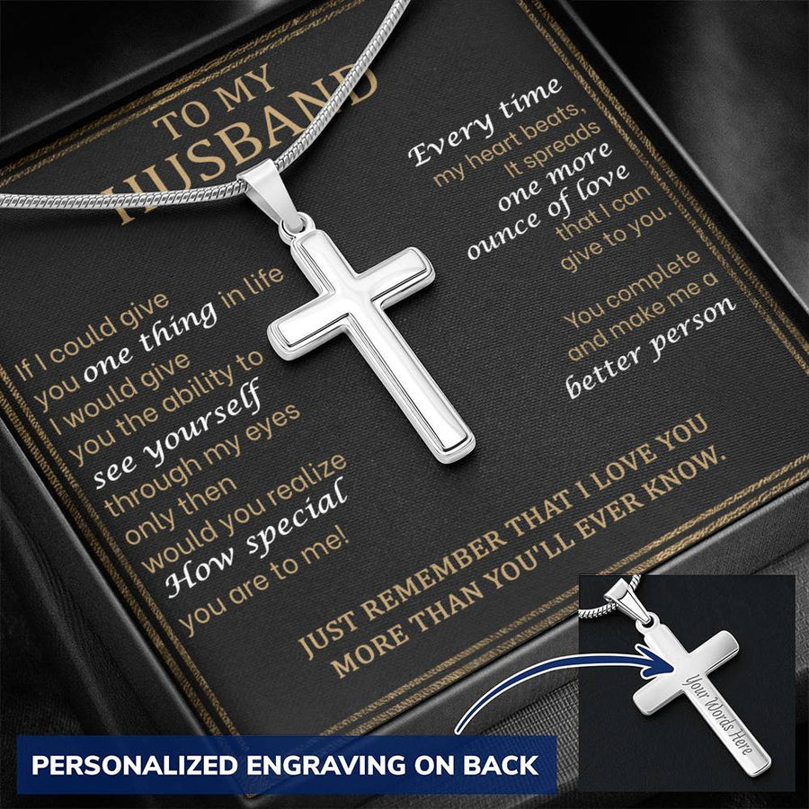 Personalized Every Time My Heart Beats Stainless Steel Cross Necklace Engraved Perfect Anniversary Gift for Husband