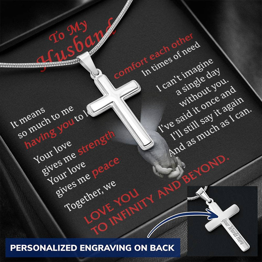 Personalized Having You to Love Stainless Steel Cross Necklace Engraved Perfect Anniversary Gift for Husband