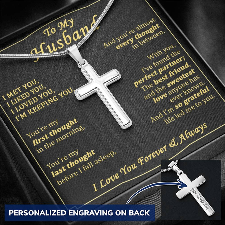 Personalized First and Last I'm Keeping You Stainless Steel Cross Necklace Engraved Perfect Anniversary Gift for Husband