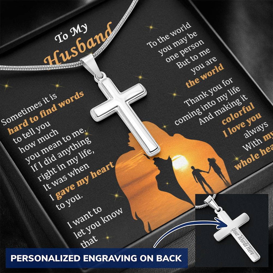 Personalized You Are the World Stainless Steel Cross Necklace Engraved Perfect Anniversary Gift for Husband