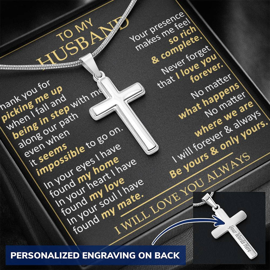 Personalized In Your Eyes I Have Found My Home Stainless Steel Cross Necklace Engraved Perfect Anniversary Gift for Husband