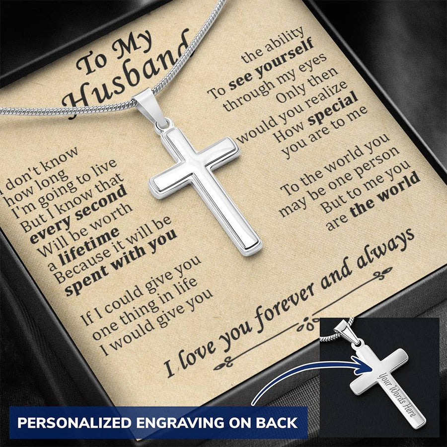 Personalized Every Second Will Be Worth a Lifetime Stainless Steel Cross Necklace Engraved Perfect Anniversary Gift for Husband