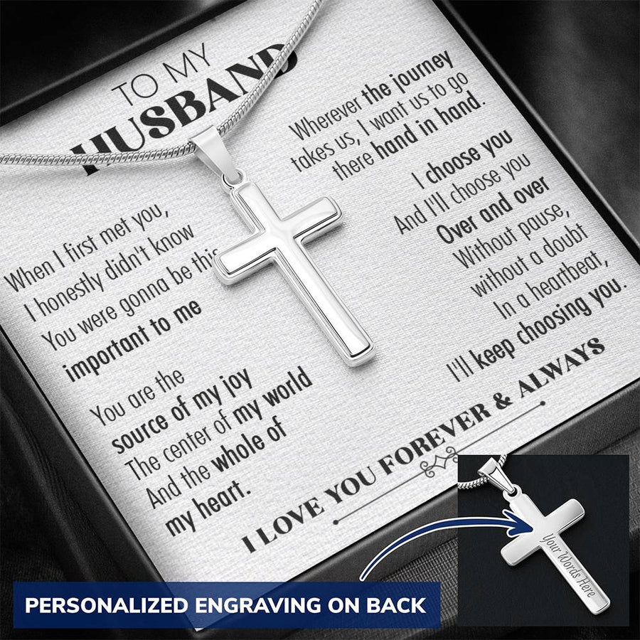 Personalized Whole of My Heart Stainless Steel Cross Necklace Engraved Perfect Anniversary Gift for Husband
