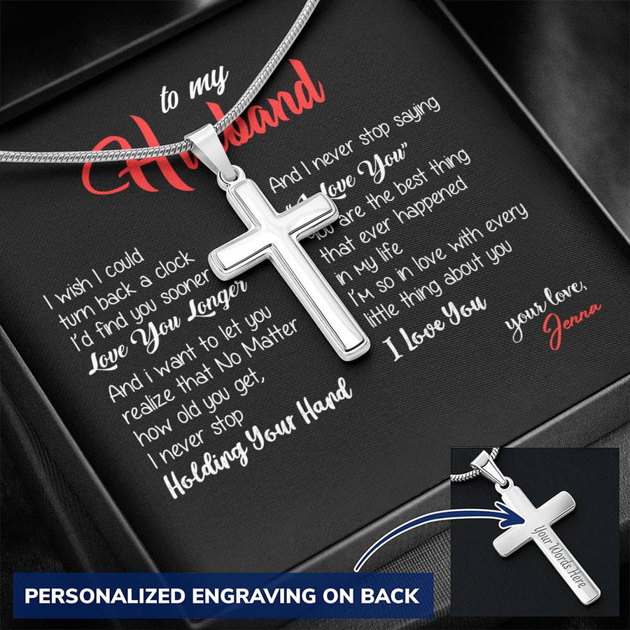 Personalized No Matter How Old You Get I Never Stop Stainless Steel Cross Necklace Engraved Perfect Anniversary Gift for Husband
