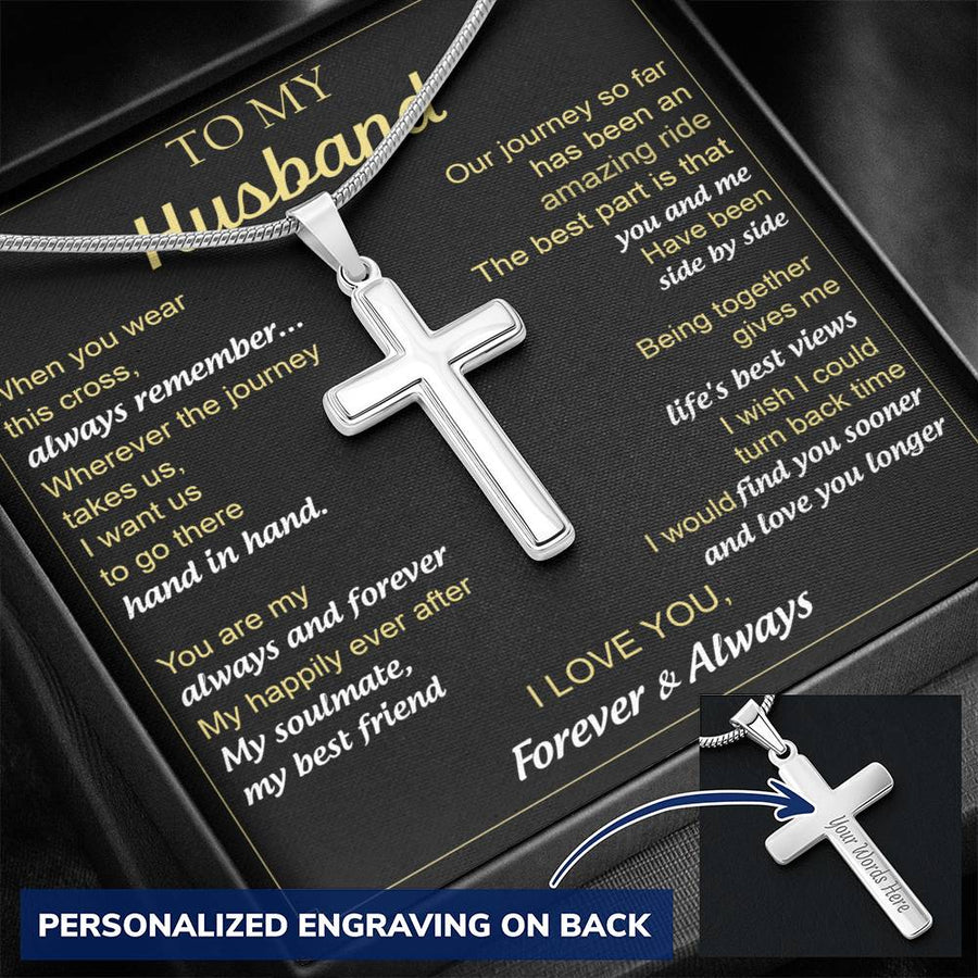 Personalized Life's Best Views Stainless Steel Cross Necklace Engraved Perfect Anniversary Gift for Husband