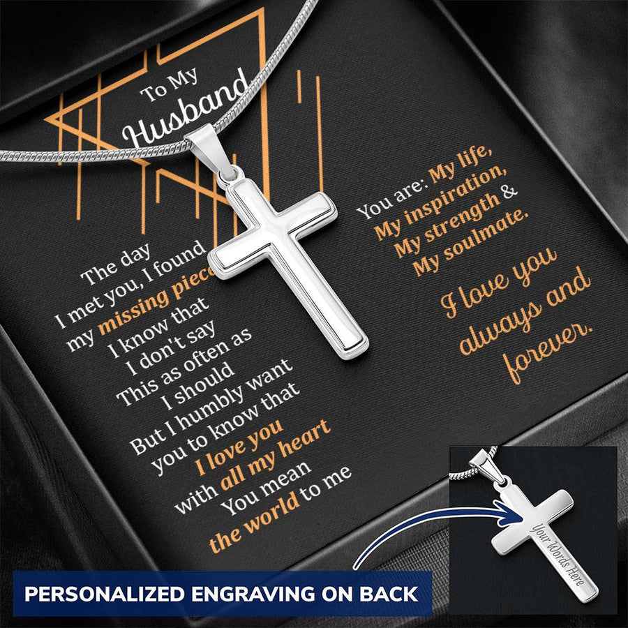 Personalized All My Heart Stainless Steel Cross Necklace Engraved Perfect Anniversary Gift for Husband