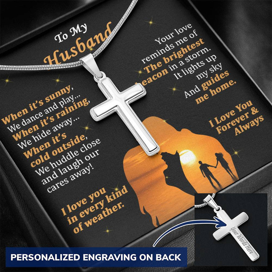 Personalized Love Every Weather Forever Stainless Steel Cross Necklace Engraved Perfect Anniversary Gift for Husband