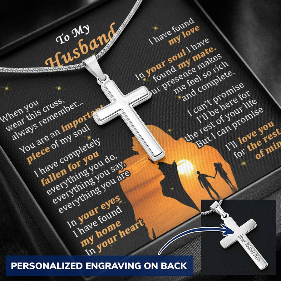 Personalized You Are an Important Piece of My Soul Stainless Steel Cross Necklace Engraved Perfect Anniversary Gift for Husband