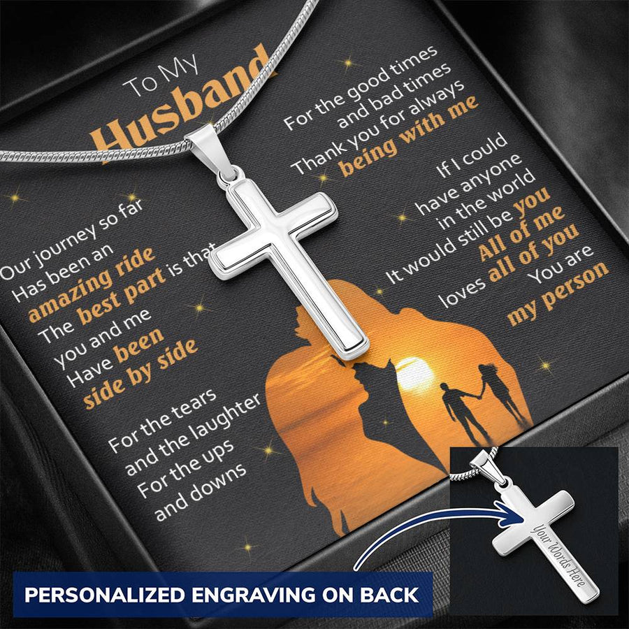 Personalized Amazing Ride Side by Side Stainless Steel Cross Necklace Engraved Perfect Anniversary Gift for Husband