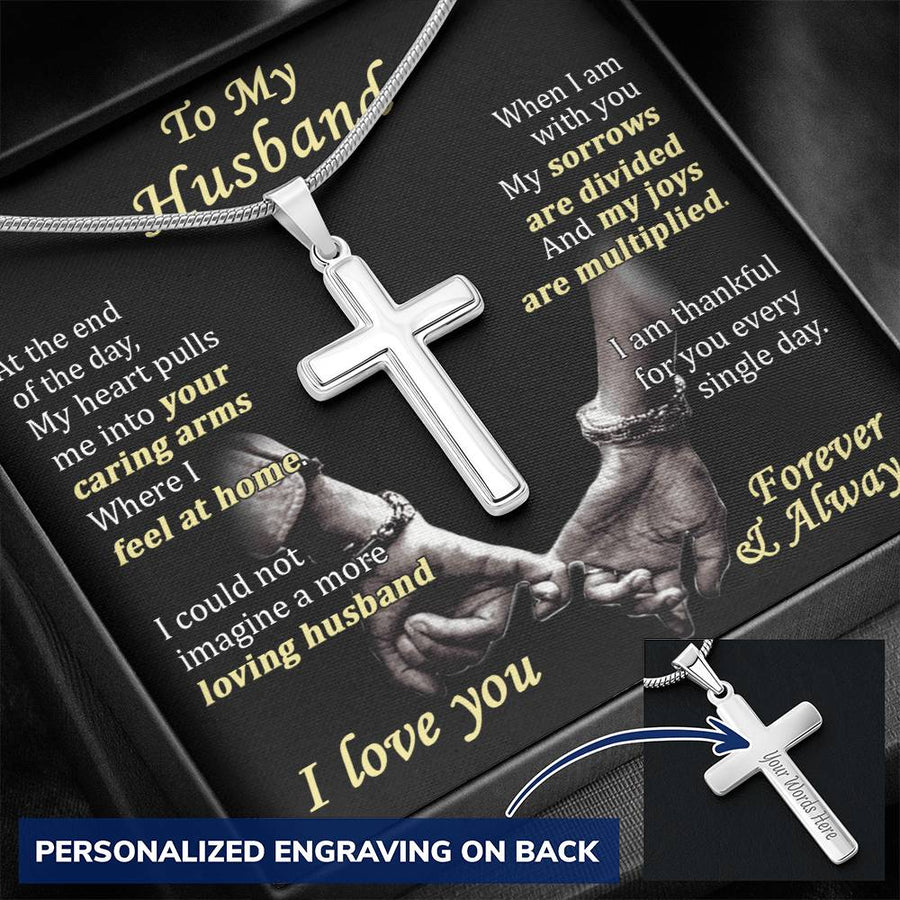 Personalized Your Caring Arms Stainless Steel Cross Necklace Engraved Perfect Anniversary Gift for Husband
