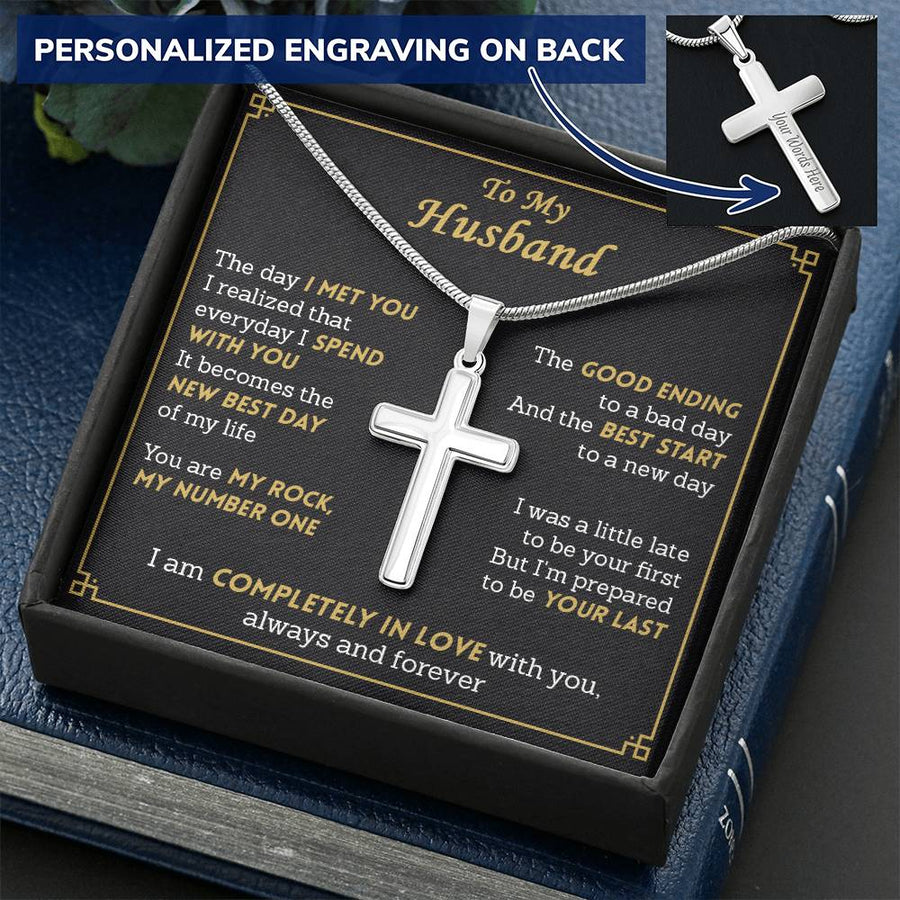 Personalized Completely in Love Stainless Steel Cross Necklace Engraved Perfect Anniversary Gift for Husband