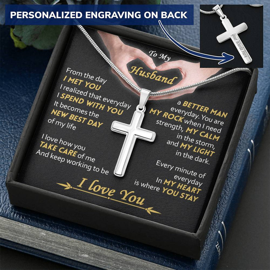 Personalized You Stay My Heart Stainless Steel Cross Necklace Engraved Perfect Anniversary Gift for Husband