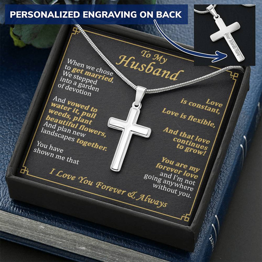 Personalized Love Continues to Grow Stainless Steel Cross Necklace Engraved Perfect Anniversary Gift for Husband