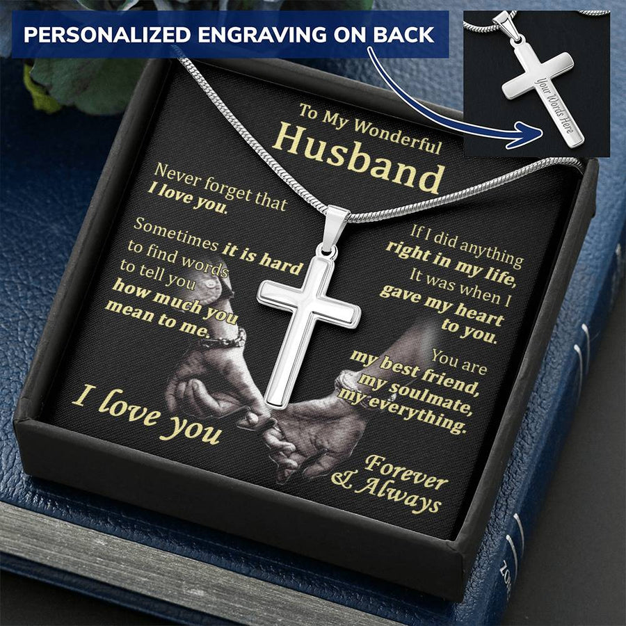 Personalized You Are My Best Friend My Soulmate My Everything Stainless Steel Cross Necklace Engraved Perfect Anniversary Gift for Husband