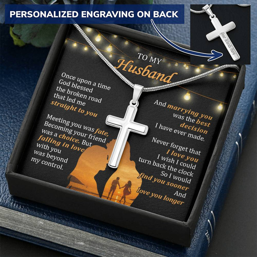 Personalized Marrying You Was the Best Decision I Have Ever Made Stainless Steel Cross Necklace Engraved Perfect Anniversary Gift for Husband