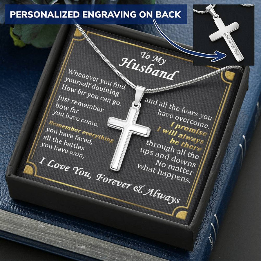 Personalized I Will Always Be There Stainless Steel Cross Necklace Engraved Perfect Anniversary Gift for Husband