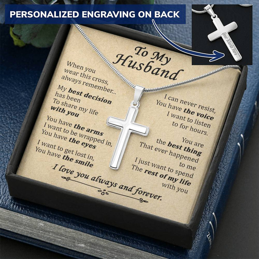 Personalized You Are the Best Thing That Ever Happened to Me Stainless Steel Cross Necklace Engraved Perfect Anniversary Gift for Husband