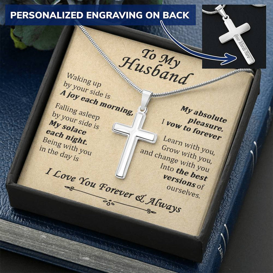 Personalized My Absolute Pleasure Stainless Steel Cross Necklace Engraved Perfect Anniversary Gift for Husband