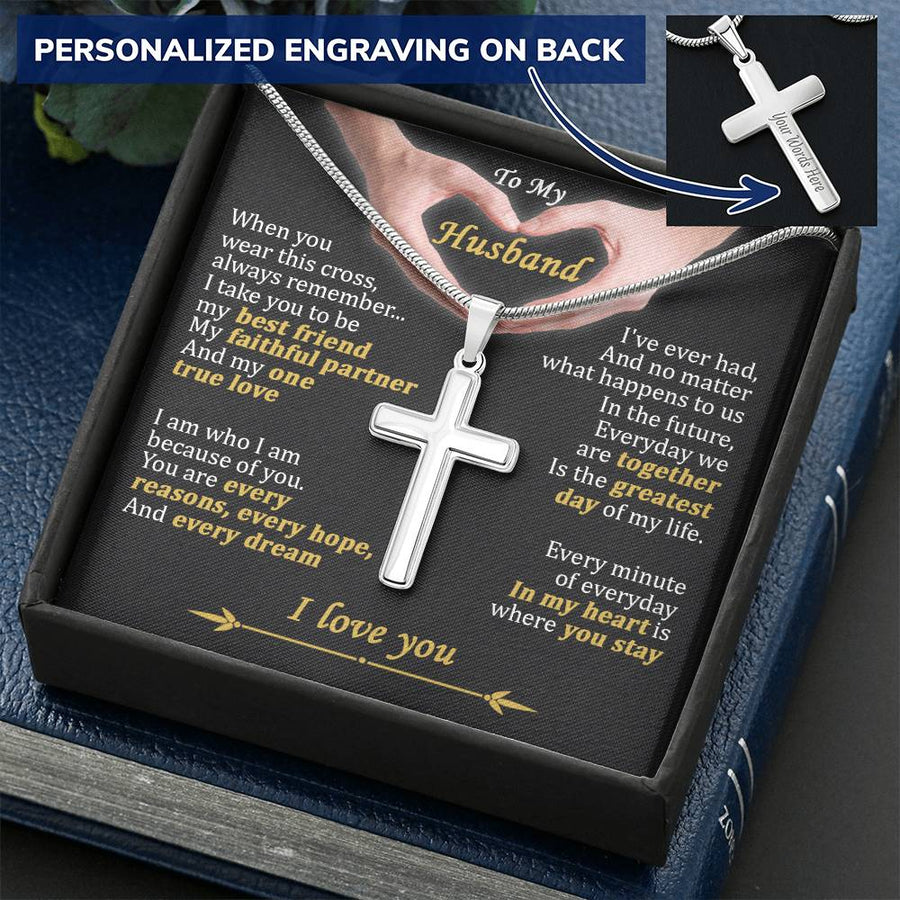 Personalized One True Love Stainless Steel Cross Necklace Engraved Perfect Anniversary Gift for Husband