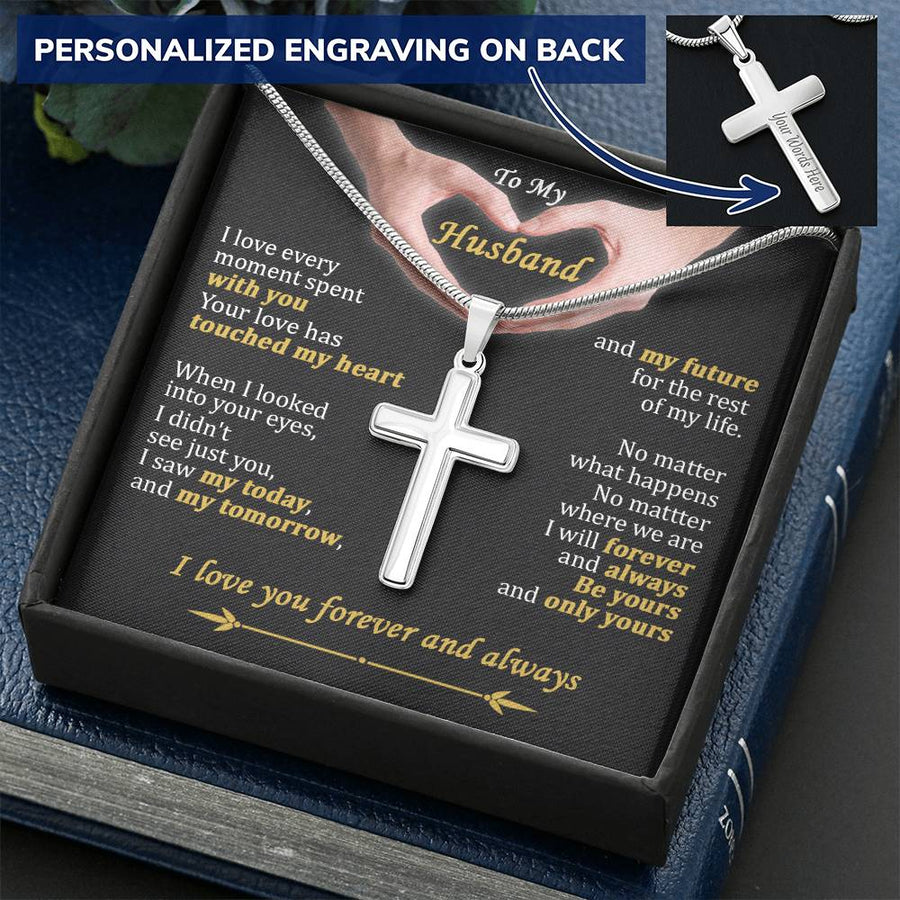 Personalized I Love Every Moment Spent With You Stainless Steel Cross Necklace Engraved Perfect Anniversary Gift for Husband
