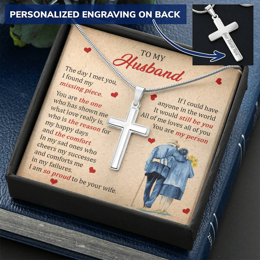 Personalized So Proud Wife Stainless Steel Cross Necklace Engraved Perfect Anniversary Gift for Husband