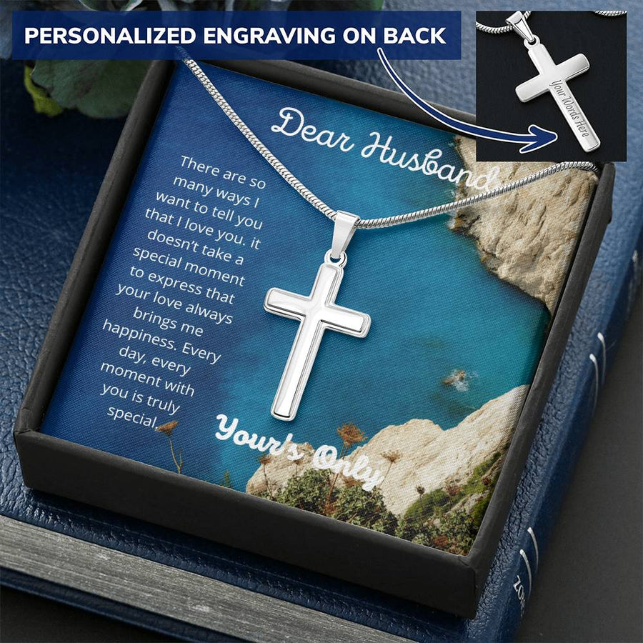 Personalized Your Love Always Brings Me Happiness Stainless Steel Cross Necklace Engraved Perfect Anniversary Gift for Husband