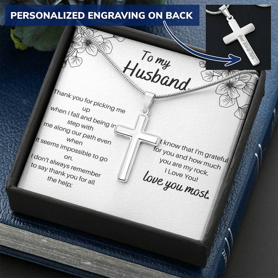 Personalized But Know That I’m Grateful for You Stainless Steel Cross Necklace Engraved Perfect Anniversary Gift for Husband