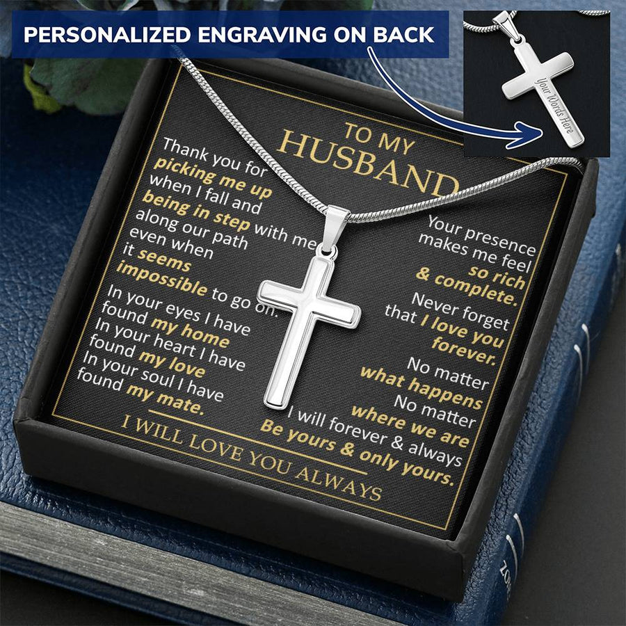 Personalized In Your Eyes I Have Found My Home Stainless Steel Cross Necklace Engraved Perfect Anniversary Gift for Husband