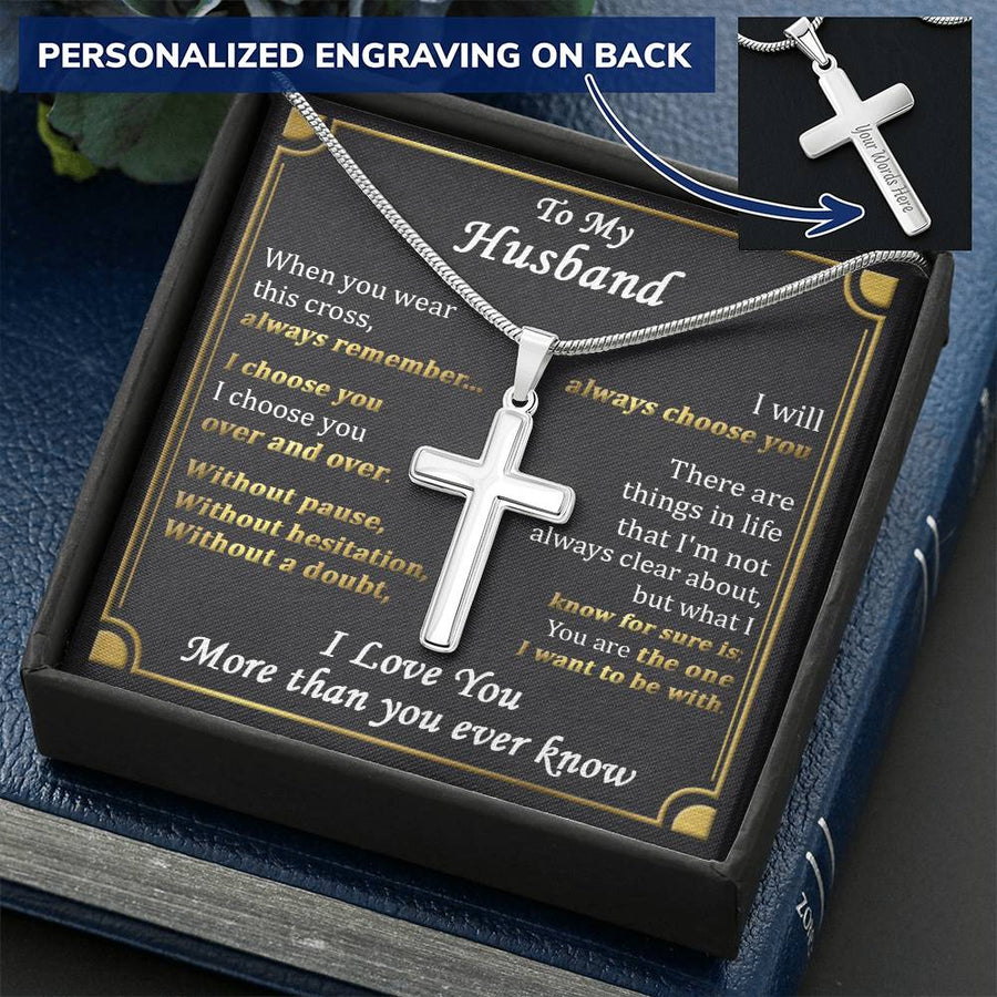 Personalized Always Choose You Stainless Steel Cross Necklace Engraved Perfect Anniversary Gift for Husband
