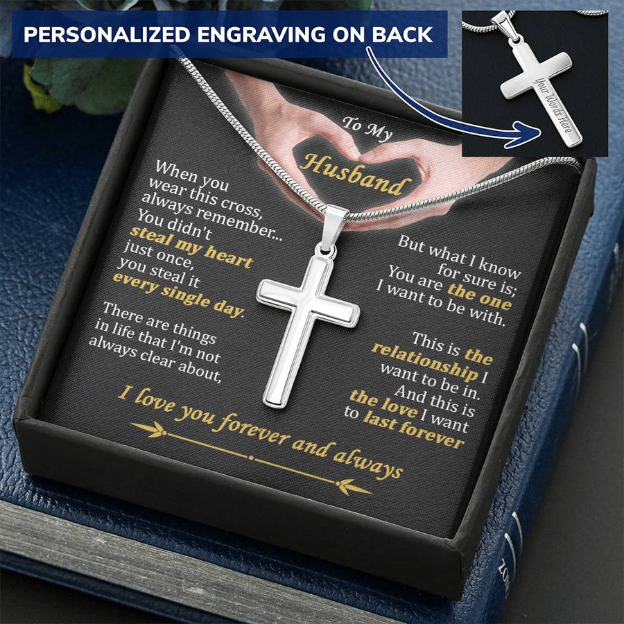 Personalized You Are the One I Want to Be With Stainless Steel Cross Necklace Engraved Perfect Anniversary Gift for Husband