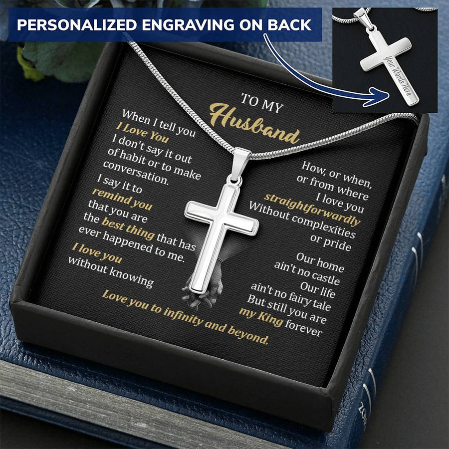 Personalized My King Forever Stainless Steel Cross Necklace Engraved Perfect Anniversary Gift for Husband