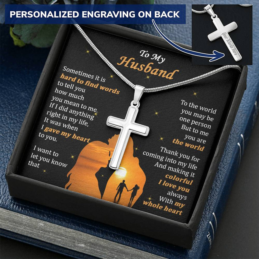 Personalized You Are the World Stainless Steel Cross Necklace Engraved Perfect Anniversary Gift for Husband