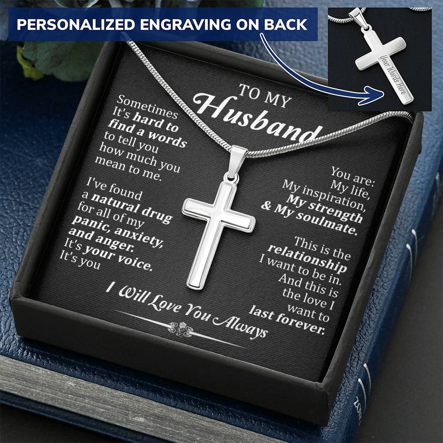 Personalized Your Voice My Strength Stainless Steel Cross Necklace Engraved Perfect Anniversary Gift for Husband