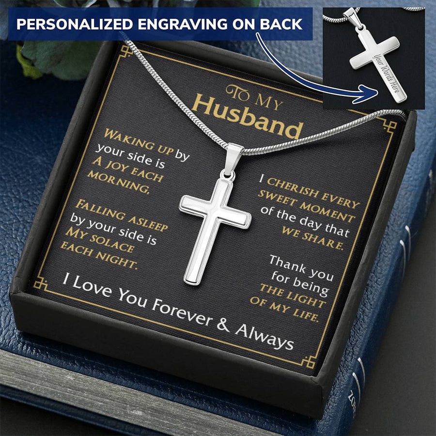 Personalized Sweet Moment Stainless Steel Cross Necklace Engraved Perfect Anniversary Gift for Husband