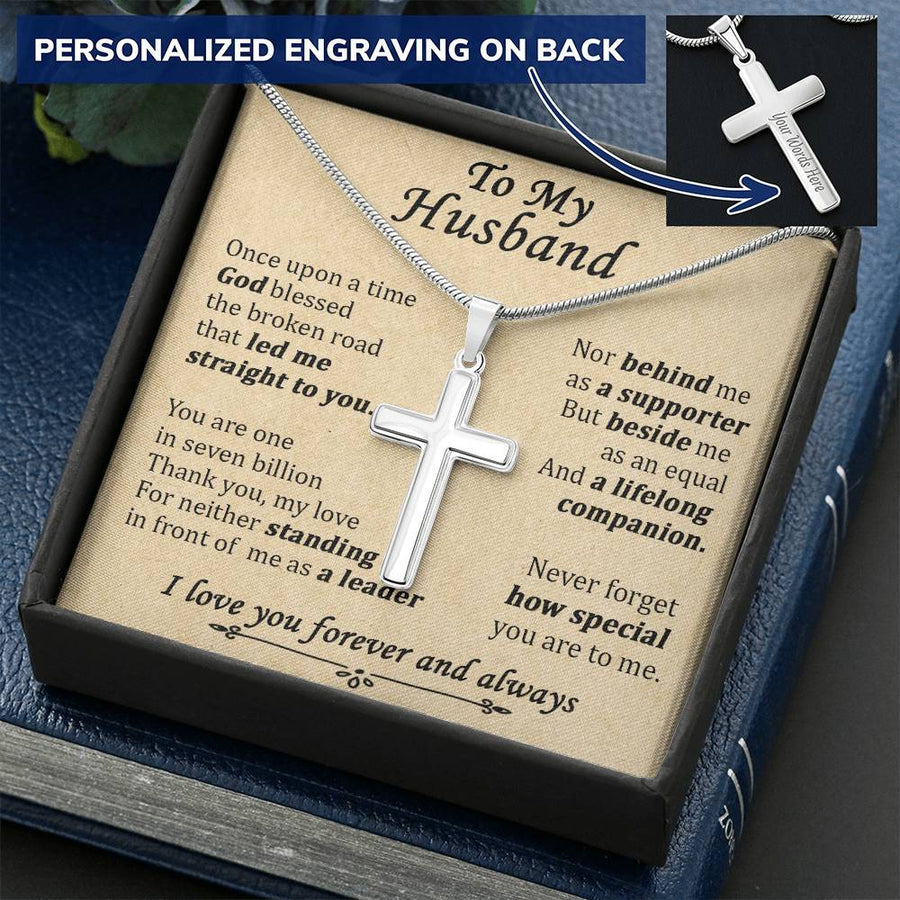 Personalized Led Me Straight Stainless Steel Cross Necklace Engraved Perfect Anniversary Gift for Husband